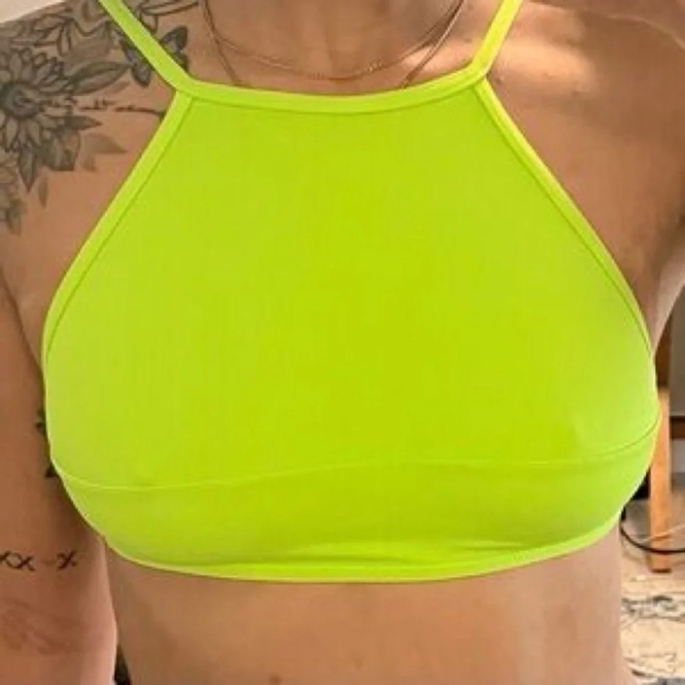 SKIMS Signature Swim High Neck Top - Neon Green, Small, $48